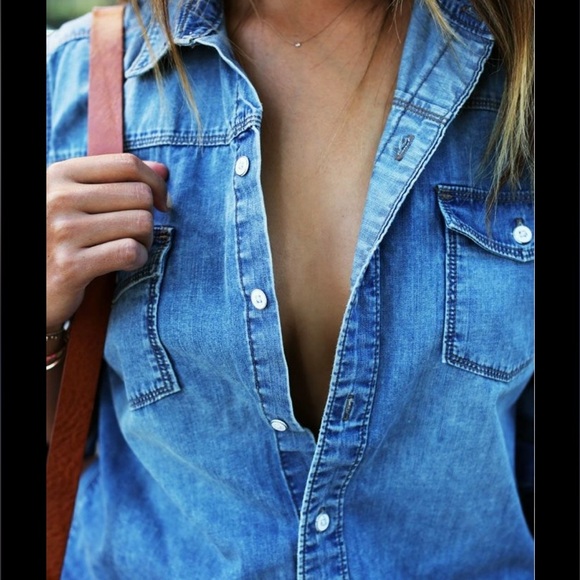 PAIGE puff sleeve button up denim women’s - Picture 1 of 4